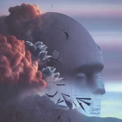 surreal like huge head appearing in sky behind mountain