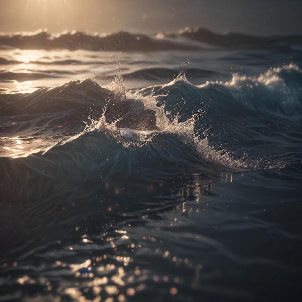 ocean waves with sun light 